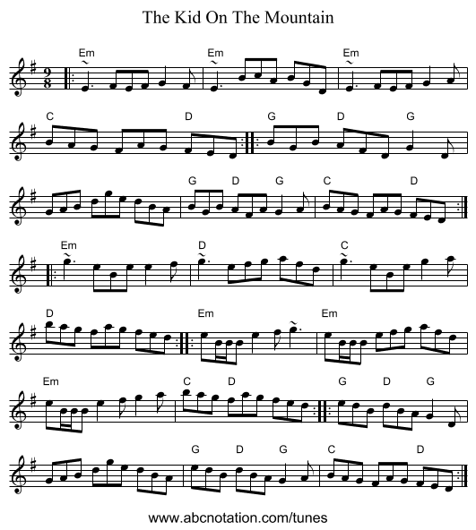 The Kid On The Mountain - staff notation