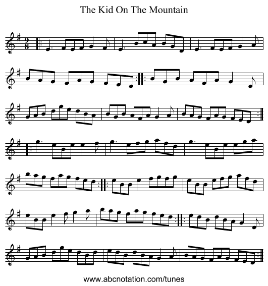 The Kid On The Mountain - staff notation
