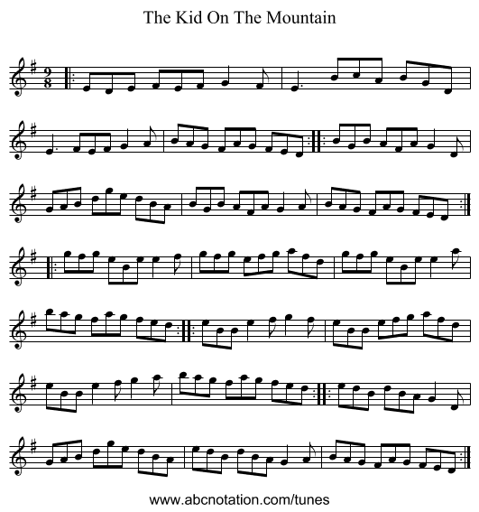 The Kid On The Mountain - staff notation