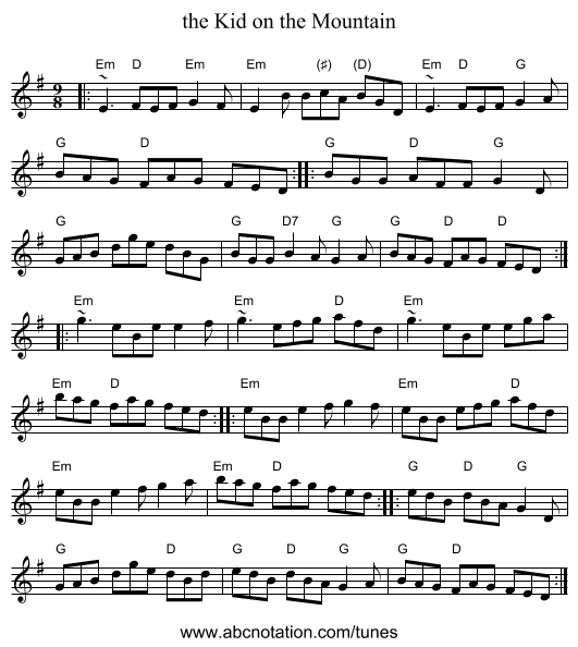 the Kid on the Mountain - staff notation