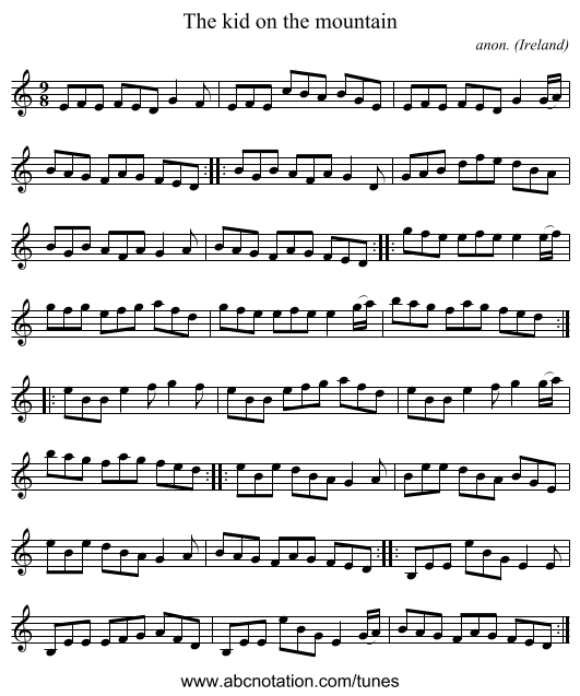 The kid on the mountain - staff notation