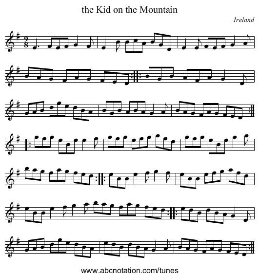 the Kid on the Mountain - staff notation