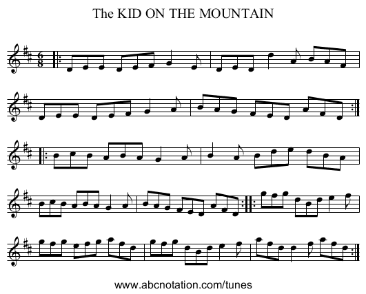 The KID ON THE MOUNTAIN - staff notation