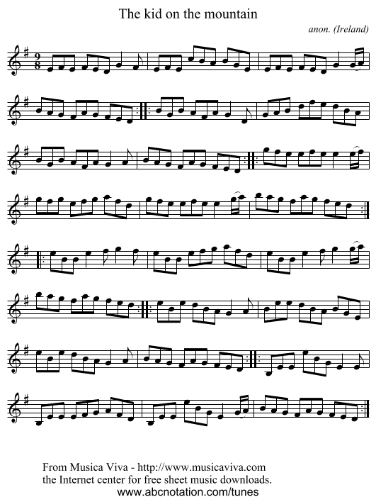 The kid on the mountain - staff notation