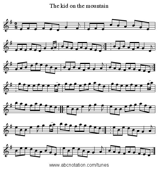 The kid on the mountain - staff notation