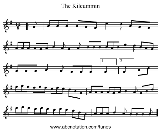 The Kilcummin - staff notation