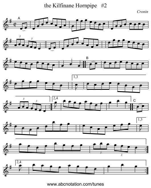 the Kilfinane Hornpipe   #2 - staff notation