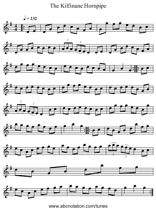 The Kilfinane Hornpipe - staff notation