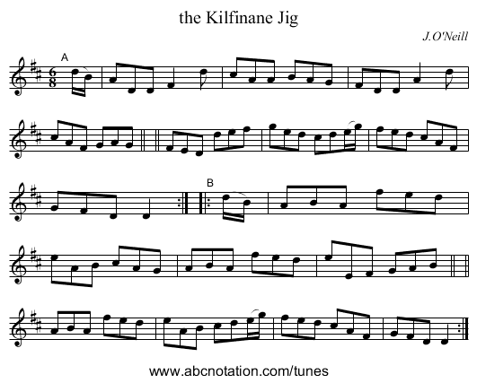 the Kilfinane Jig - staff notation