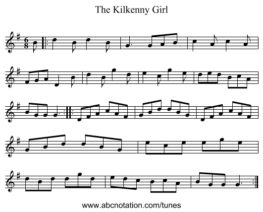 The Kilkenny Girl - staff notation