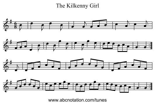 The Kilkenny Girl - staff notation