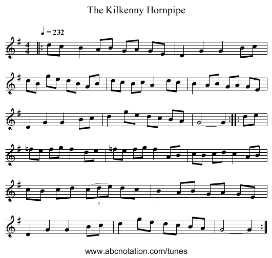The Kilkenny Hornpipe - staff notation