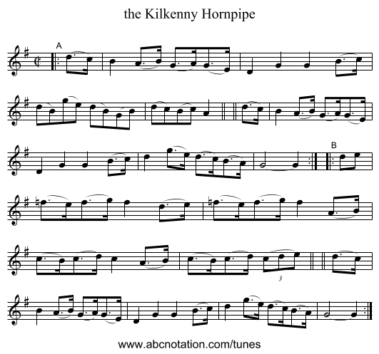 the Kilkenny Hornpipe - staff notation