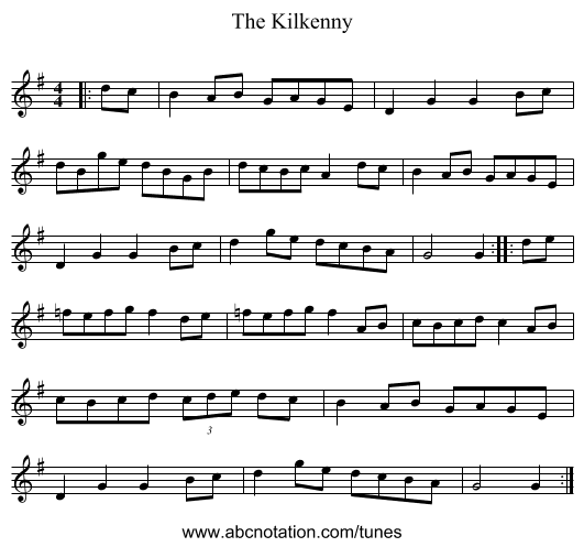 The Kilkenny - staff notation