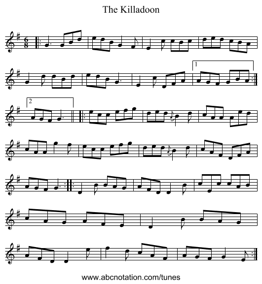 The Killadoon - staff notation