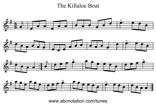 The Killaloe Boat - staff notation