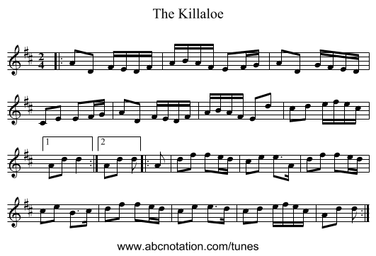 The Killaloe - staff notation