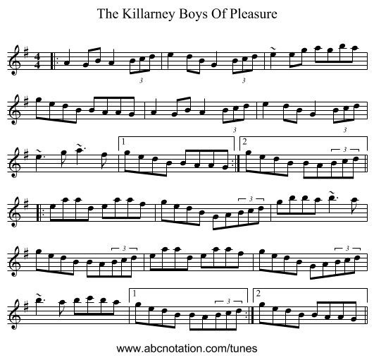 The Killarney Boys Of Pleasure - staff notation