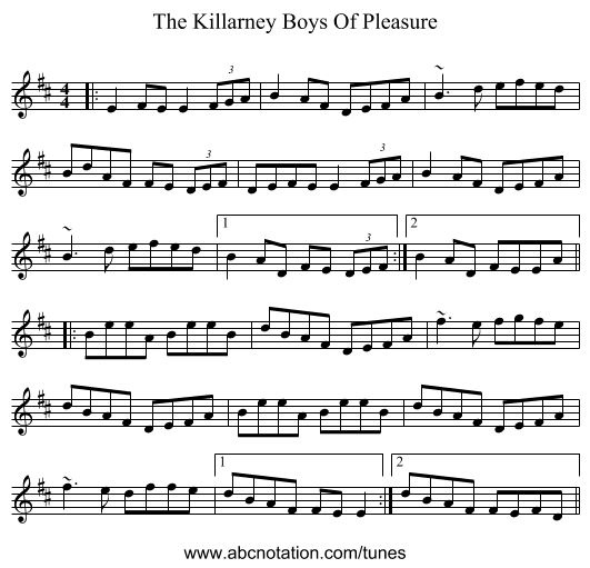 The Killarney Boys Of Pleasure - staff notation