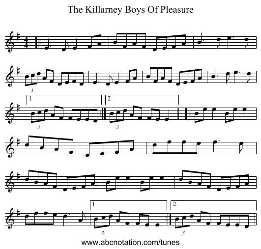 The Killarney Boys Of Pleasure - staff notation