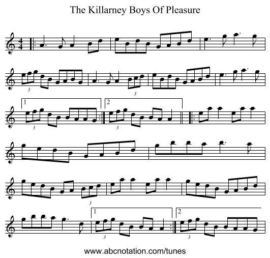 The Killarney Boys Of Pleasure - staff notation