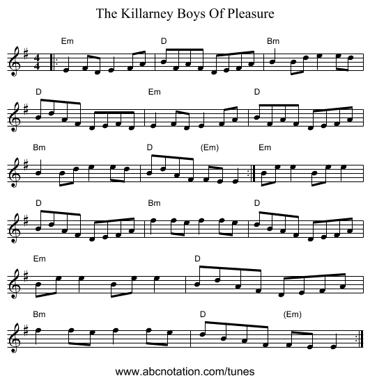 The Killarney Boys Of Pleasure - staff notation