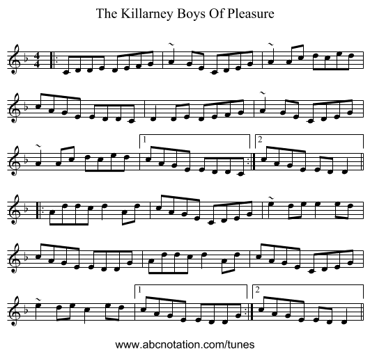 The Killarney Boys Of Pleasure - staff notation