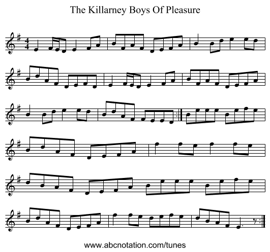 The Killarney Boys Of Pleasure - staff notation