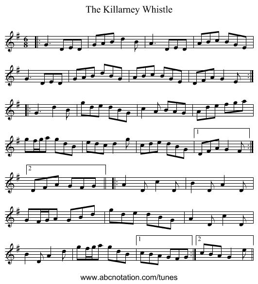 The Killarney Whistle - staff notation