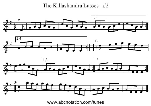 The Killashandra Lasses   #2 - staff notation