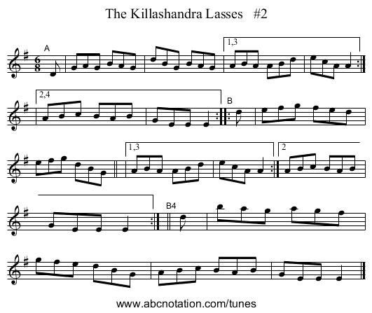 The Killashandra Lasses   #2 - staff notation