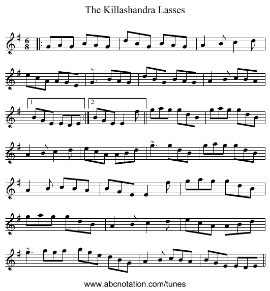 The Killashandra Lasses - staff notation