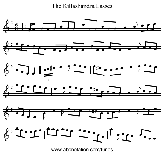The Killashandra Lasses - staff notation