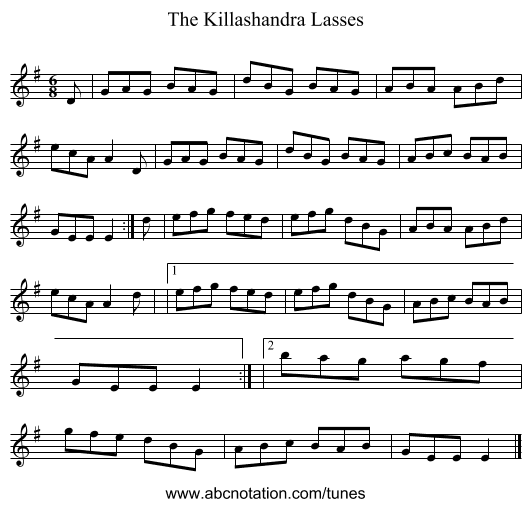 The Killashandra Lasses - staff notation
