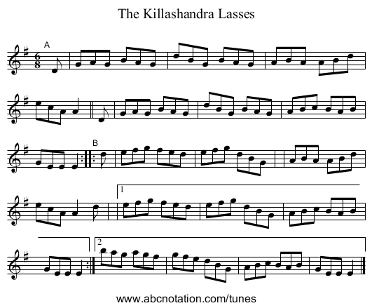The Killashandra Lasses - staff notation