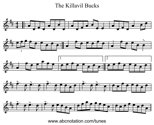The Killavil Bucks - staff notation