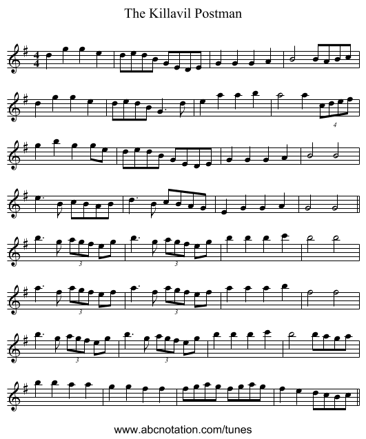 The Killavil Postman - staff notation