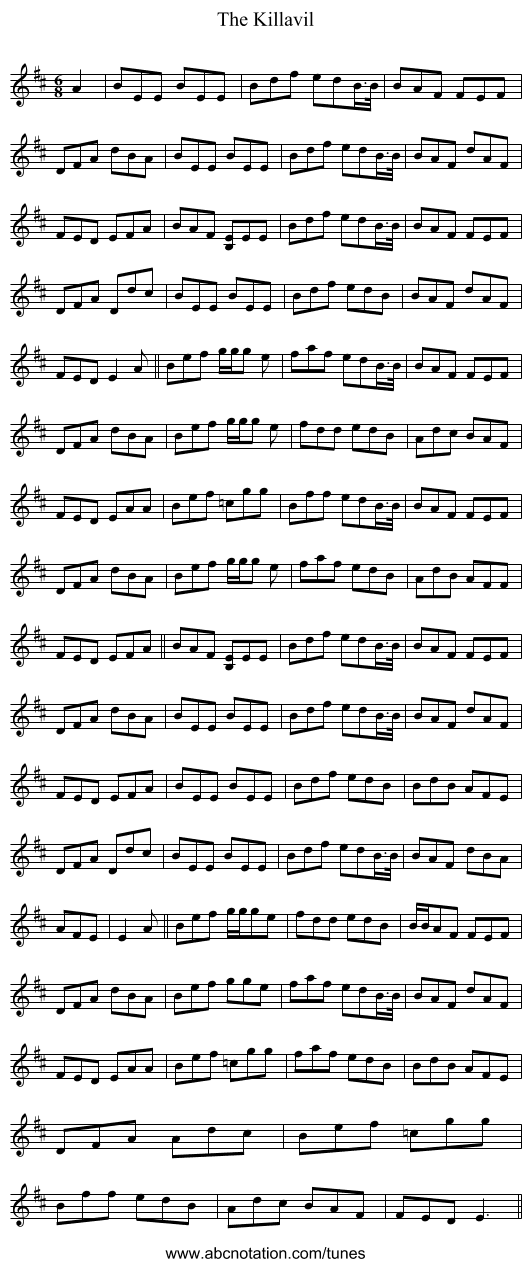 The Killavil - staff notation