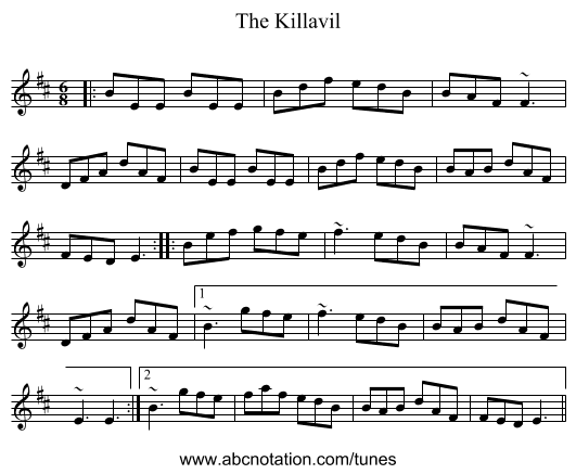 The Killavil - staff notation