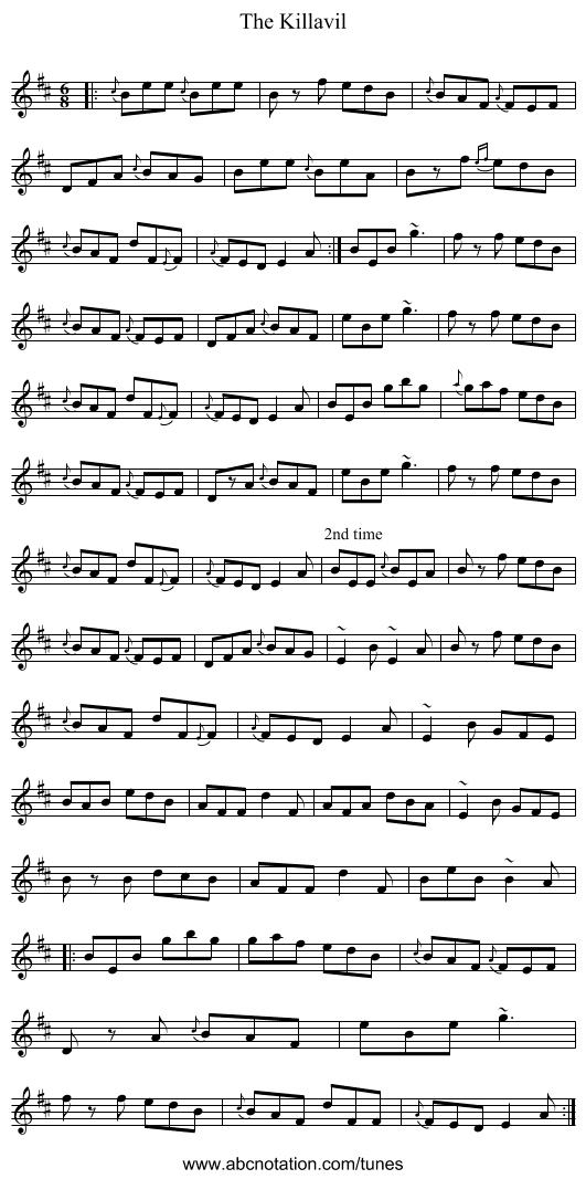 The Killavil - staff notation