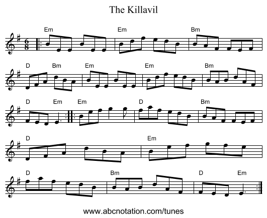 The Killavil - staff notation
