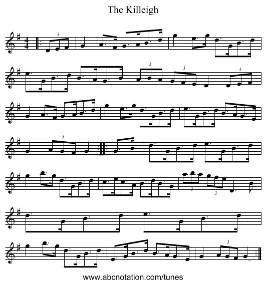 The Killeigh - staff notation