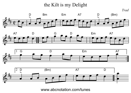 the Kilt is my Delight - staff notation