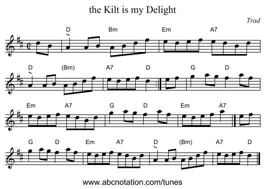 the Kilt is my Delight - staff notation
