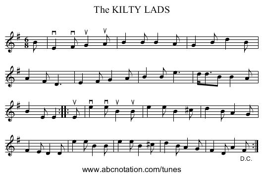 The KILTY LADS - staff notation