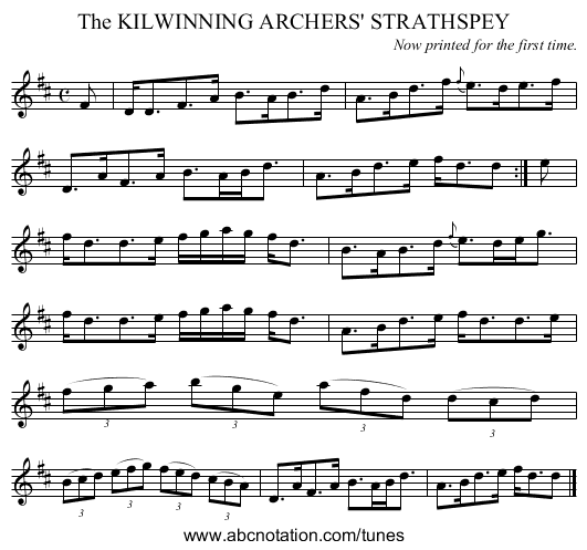 The KILWINNING ARCHERS' STRATHSPEY - staff notation