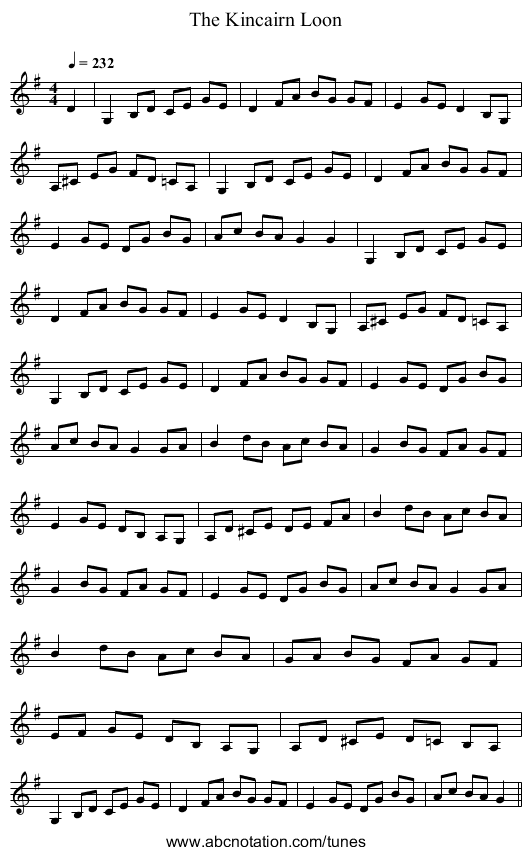 The Kincairn Loon - staff notation