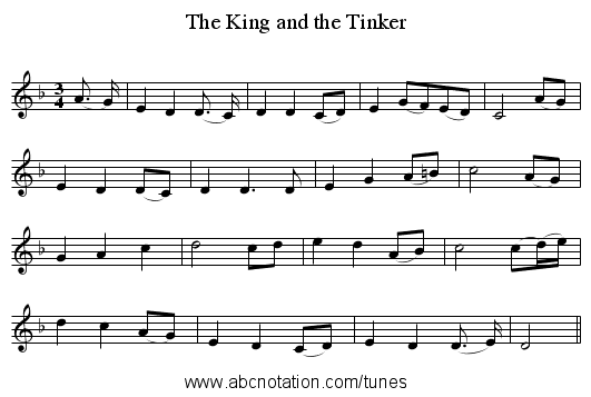 The King and the Tinker - staff notation