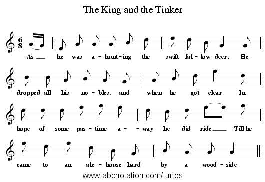The King and the Tinker - staff notation