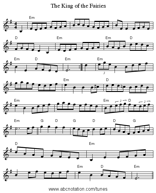 The King of the Fairies - staff notation
